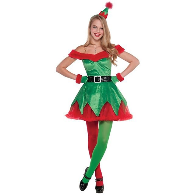  jultomten Alf Mrs.Claus Kläder Julhatt Fin julklänning Dam Jul Karnival julafton Jul Vuxna Fest Jul Klänning Skärp Hatt