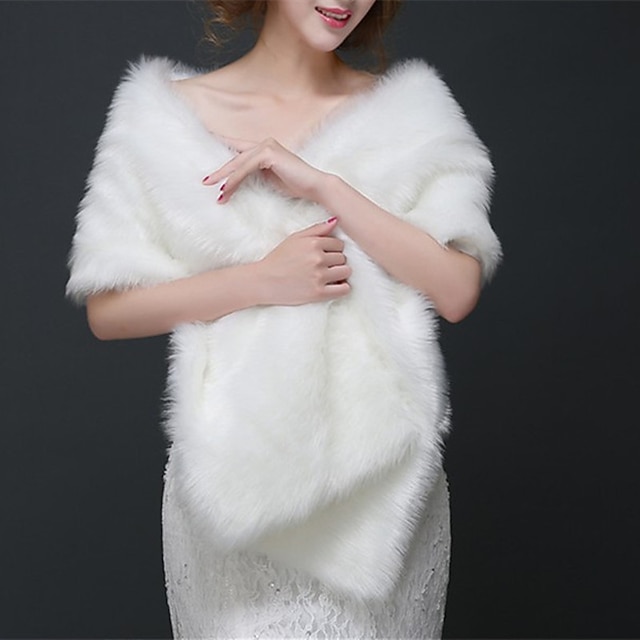 White Faux Fur Wraps Shawls Women‘s Wrap Pure Elegant Sleeveless Faux