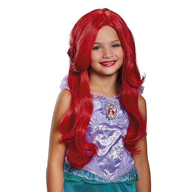  Perruque de princesse Ariel petite sirène pour filles, perruques de fête cosplay rouges