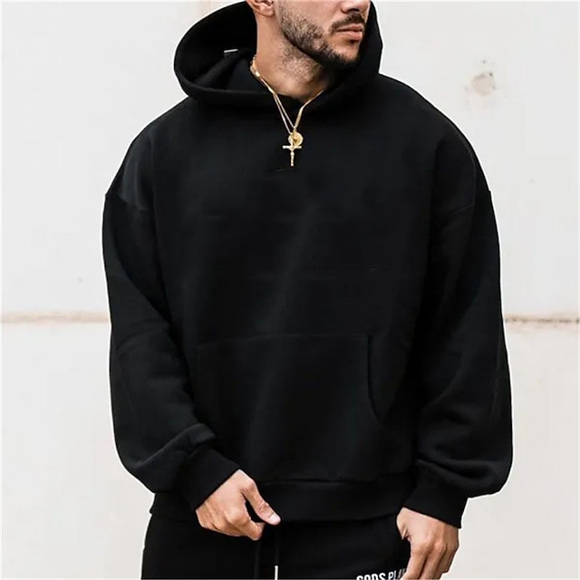  Men's Hoodie Black Hooded Plain Sports & Outdoor Daily Holiday Streetwear Cool Casual Spring &  Fall Clothing Apparel Hoodies Sweatshirts 