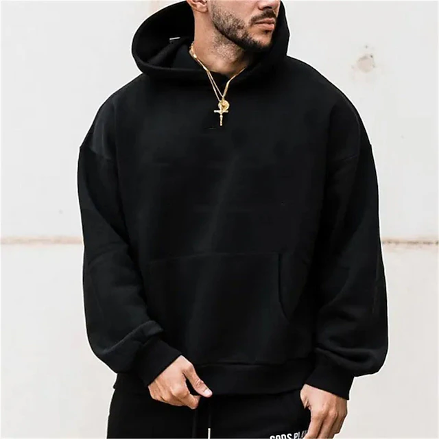 Men's Hoodie Black Hooded Plain Sports & Outdoor Daily Holiday Streetwear Cool Casual Spring & Fall Clothing Apparel Hoodies Sweatshirts2