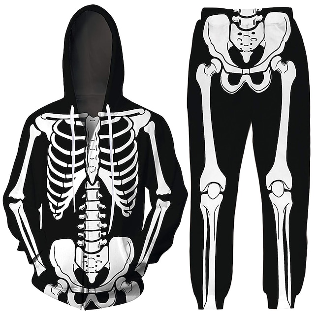  Halloween Skjelett og hodeskalle Drakter Hattetrøje Joggedress Animé 3D Graphic Til Par Herre Dame Voksne Halloween Karneval Maskerade 3D-utskrift Fritid / hverdag