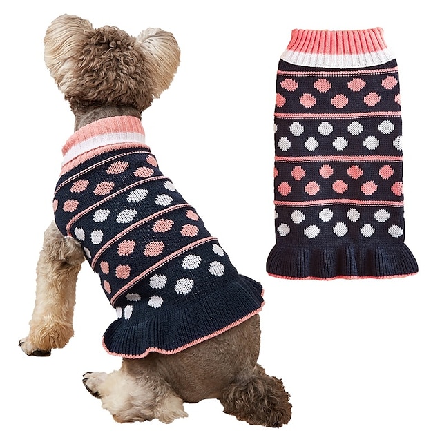  Little Dog Clothes Cherena Teddy VIP Chihuahua Cat Winter Warm Wave Dot Knitted Princess Fur Dress