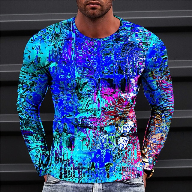  Herr Abstrakt T-shirt Grafiska utslagsplatser Långärmad T-shirt 3D-tryck Rund hals Skjorta Designer Ledigt Utomhus Dagligen Semester Gul Rubinrött Blå Vår & Höst Kläder S M L XL 2XL 3XL 4XL