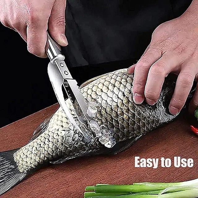 Cuchillo de escamas de pescado 3 en 1 de acero inoxidable, raspador de escamas de cuchillo de corte/raspado/excavación, peladores de dientes de sierra, fileteado de deshuesado