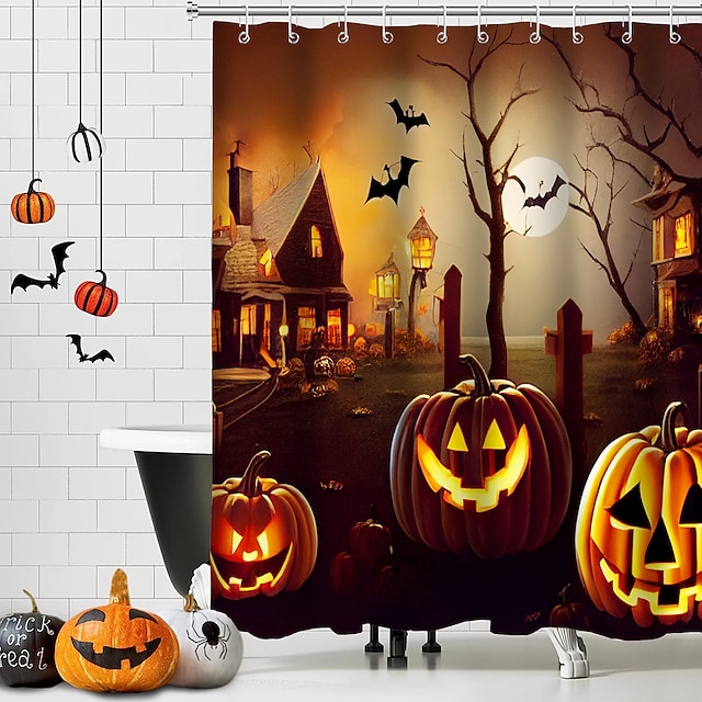  cortina de chuveiro de terror de halloween com ganchos decoração de banheiro de halloween cortina de chuveiro de tecido à prova dwaterproof água conjunto com 12 pacote de ganchos de plástico