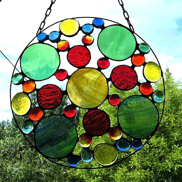  pingente de artesanato colorido manchado pingente de decoração de paisagem de jardim ao ar livre criativo