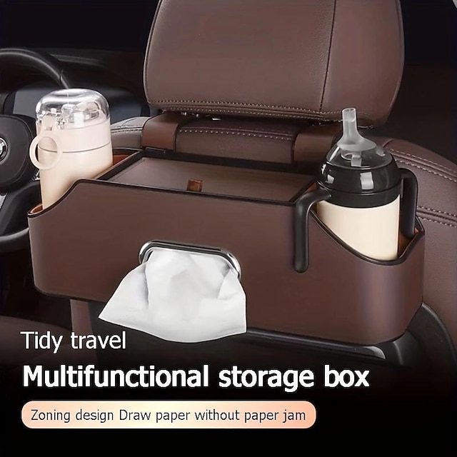  Leather Car Seat Back Storage Bag - Multi-Functional Cup Holder Tissue Box & More!