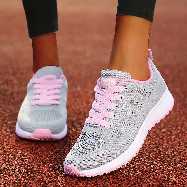 Dames Sneakers Casual Sport Schoenen Non-slip Running Fitness Walking Wandelschoenen,Grijs,39EU