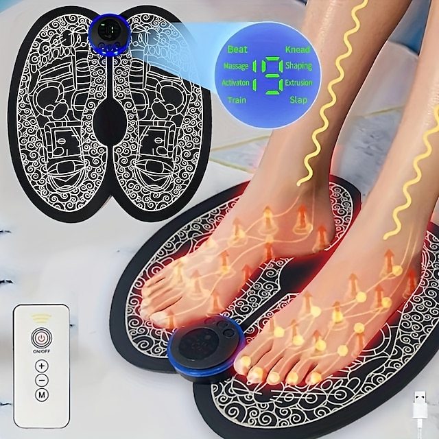  Wiederaufladbares elektrisches Fußmassagegerät – verbessert die Durchblutung & Muskeln entspannen – perfektes Fernbedienungspad für Männer & Frauen