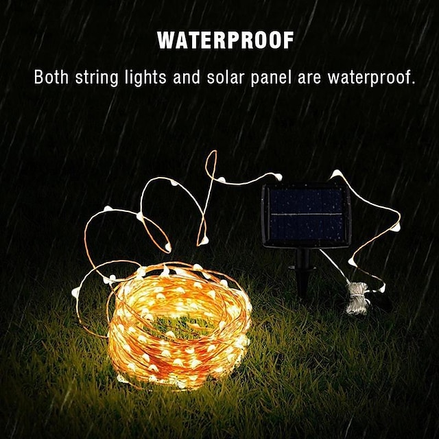  Luzes solares de fio de cobre LED de luzes de fada corda plugue de aterramento à prova d'água ao ar livre luzes decorativas luzes de natal