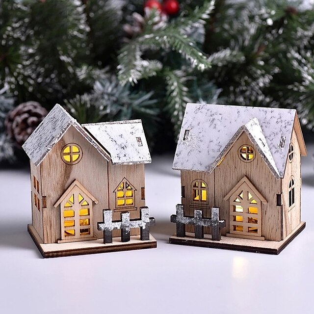 Christmas Luminous Wooden House Decoration, LED Battery Operated