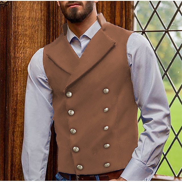  Herre سترة Veste Feriereise Dagligdagstøy Ut på byen Årgang Mote Vår & Vinter Knapper Polyester Bekvem عادي Dobbeltkneppet V-hals Normal Svart Rosa Mørk Marineblå Brun Vest