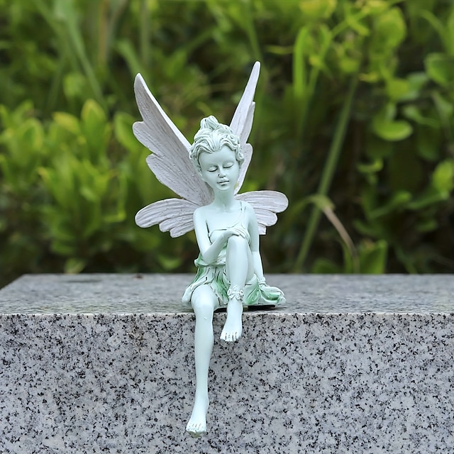  1 stk fe statue hage dekorasjon fe genie statue harpiks håndverk blomst fe hage dekorasjon