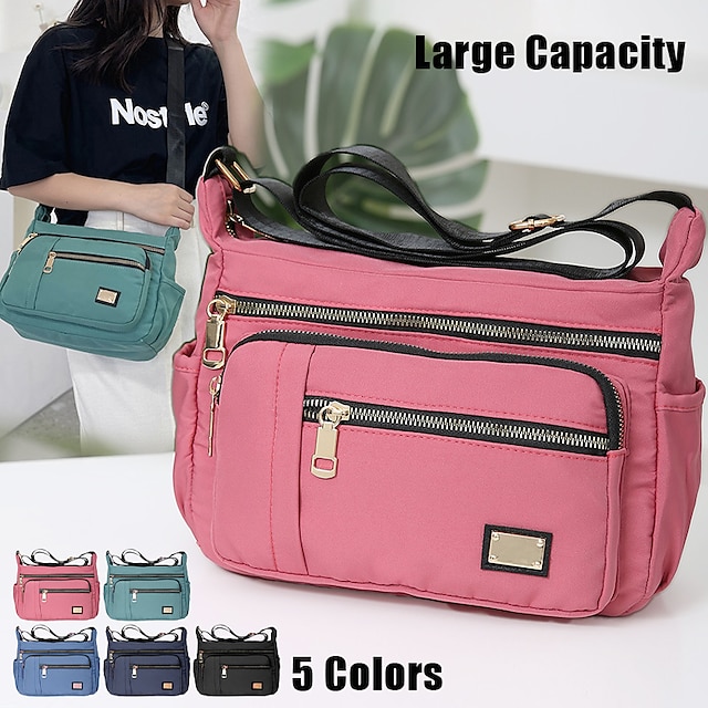  Women's Crossbody Bag Shoulder Bag Hobo Bag Nylon Daily Holiday Zipper Large Capacity Foldable Lightweight Solid Color Black Pink Navy Blue