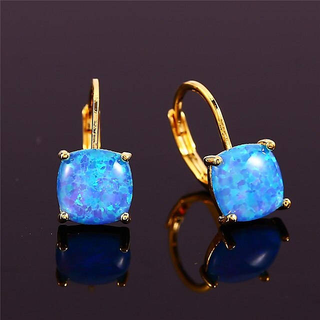  Women's Earrings Classic Precious Fashion Cool Earrings Jewelry Gold Square White Opal / Gold square red and green opal / Gold Square Blue Opal For Party Christmas 1 Pair