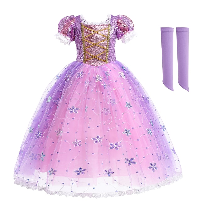  Rapunzel Princesa Rapunzel Vestidos Capa Vestido de niña de las flores Chica Cosplay de película Cosplay Fiesta de disfraces Púrpula Claro Día del Niño Mascarada Boda Invitado a la boda Vestido