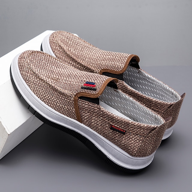  Men's Loafers & Slip-Ons Slip-on Sneakers Walking Casual Daily Canvas Breathable Loafer Khaki Gray Summer Spring