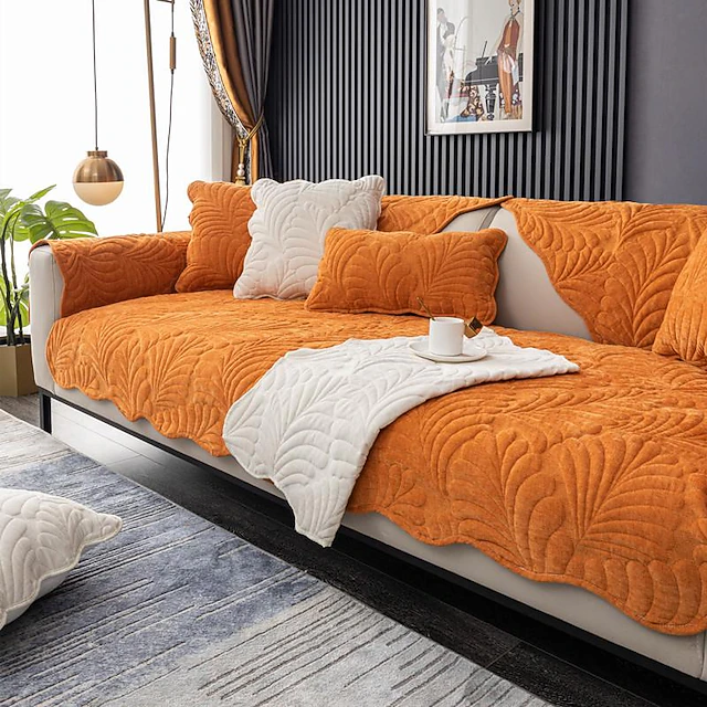 Sofa Cover for Dogs Pet, Burnt Orange Couch Cushion Cover Sectional Sofa Towel Slipcover, Anti Scratch Furniture Protector for Love Seat, Arm Chair(Not Sold By A Set) 24