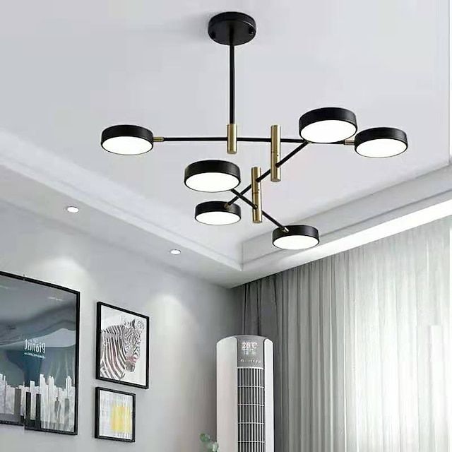  Sputnik Chandelier 4/6 Head Metal LED Radar Chandelier in Acrylic Shade LED Neutral Light Round Chandelier in Black for Bedroom,Living Room,Dining Room ONLY DIMMABLE with REMOTE CONTROL 110-240V