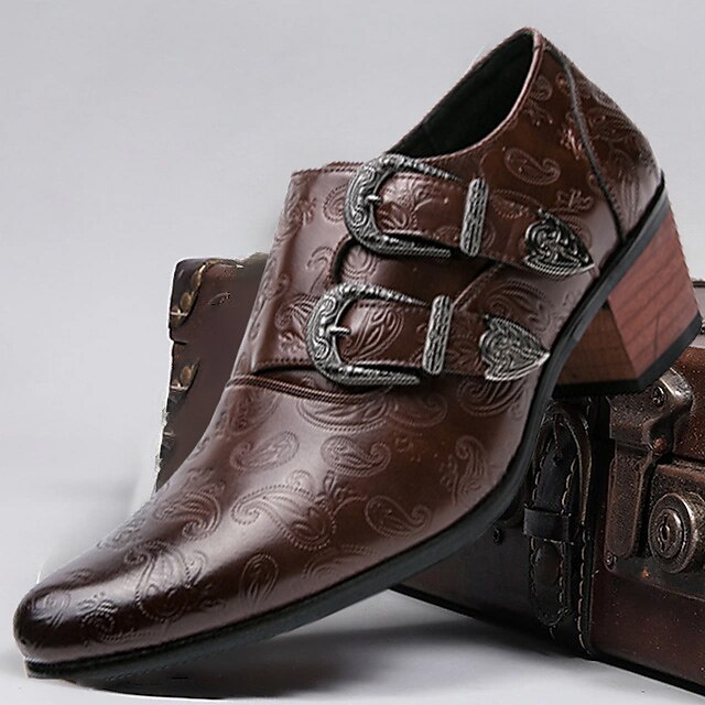 Men's Vintage Double Buckle Embossed Leather Shoes - Formal Dress Shoes for Weddings and Special Occasions 12