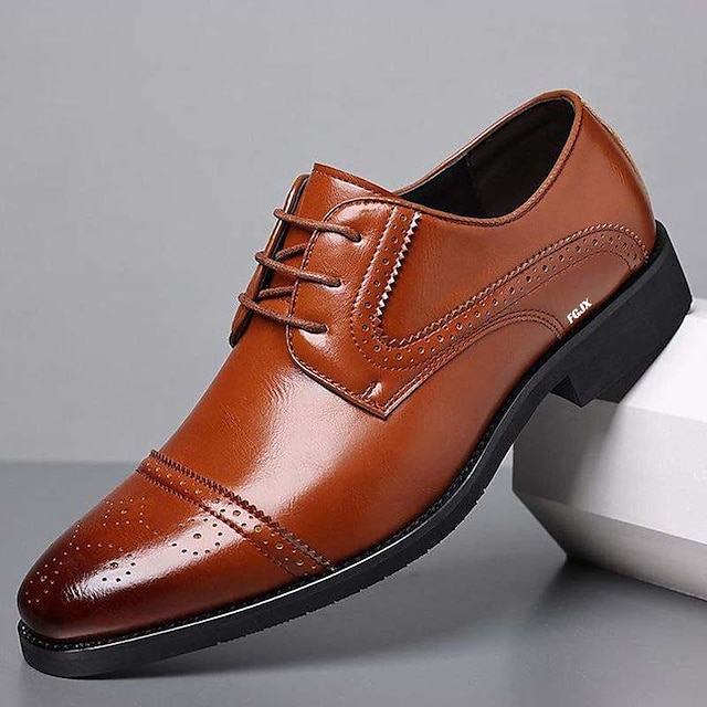  Men's Oxfords Derby Shoes Brogue Dress Shoes Business Wedding Party & Evening Faux Leather Slip Resistant Wear Resistance Lace-up Black Brown Summer Spring Fall