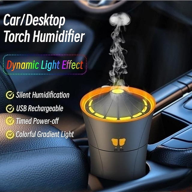  Umidificador de ar portátil para carro 1800mah difusor de aroma recarregável usb com luz colorida dinâmica