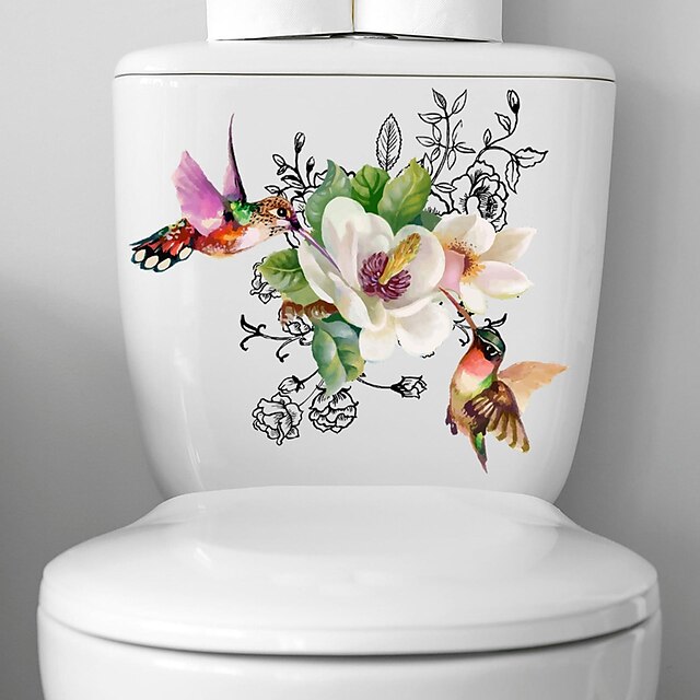 Birds Flowers Toilet Seat Lid Stickers Self-Adhesive Bathroom Wall ...