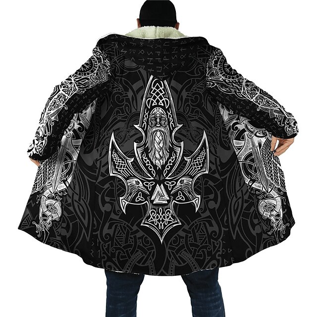 Men's Totem Winter Coat Fleece Jacket Coat Comfortable Warm Breathable Fashion Streetwear Casual Daily Sports & Outdoor Daily Wear Going out Zipper Pocket Print Fall & Winter Hoodie Long Sleeve Black3