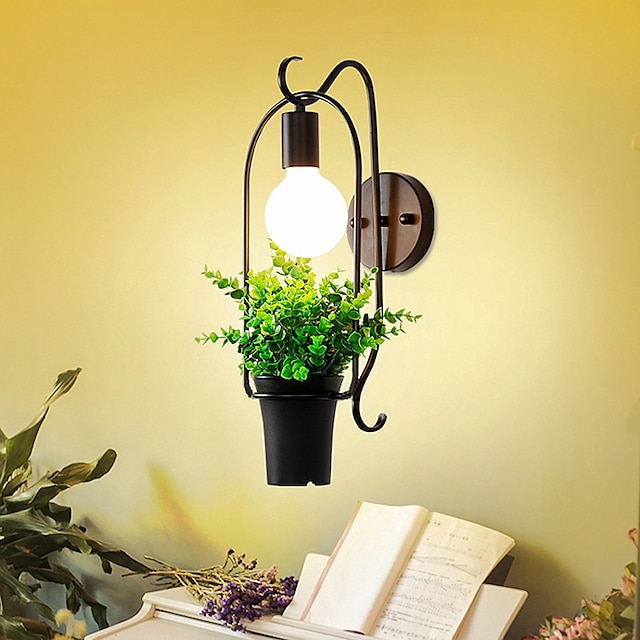  Creative Potted Green Plant Wall Lamp E27 Socket Iron Art Wall Lights Exquisite Durable Indoor Decoration Wall Lantern for Living Room Background Cafe Restaurant Bar Bedside Lighting 110-240V