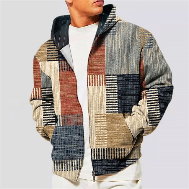 Hombre Raya Estampados Sudadera Sudaderas Sudadera con cremallera Manga Larga Sudadera con capucha Con Capucha Deportes Impresión 3D Festivos Vacaciones Ropa de calle Rojo Azul Piscina Bolsillo