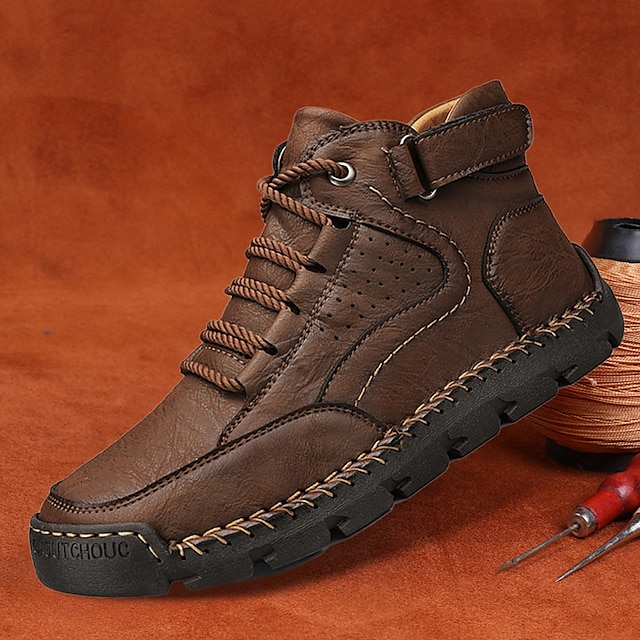  Bărbați Cizme Retro Cizme de deșert Pantofi lucrați manual Pantofi de confort Plimbare Casual Zilnic Piele Comfortabil Cizme / Cizme la Gleznă Loafer Roșu Închis Negru Kaki Primăvară Toamnă
