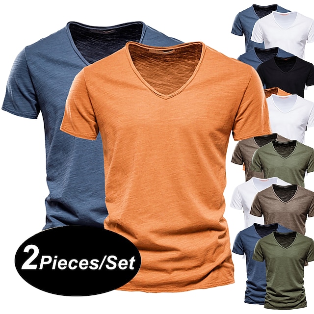  Herren T Shirt T-Shirt Glatt V Ausschnitt Strasse Urlaub Kurze Ärmel Bekleidung 2St Modisch Designer Basic