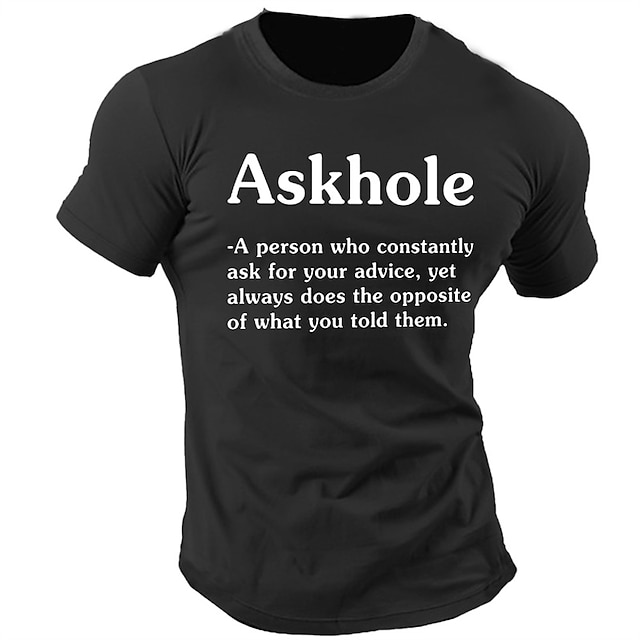 Askhole Mens Graphic Shirt Letter Prints Black Blue Green Tee Cotton ...