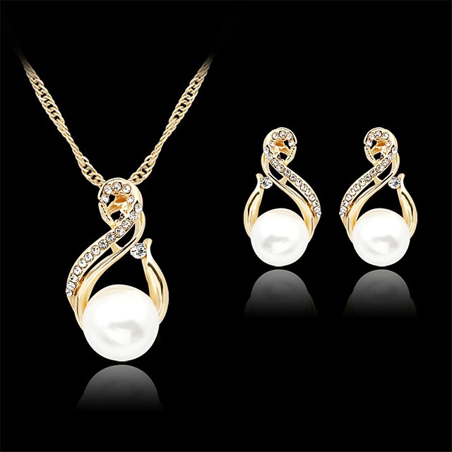 1set(1pcs Necklace1pair Earrings) Shiny Luxury Imitation Pearl Rhinestone Alloy Jewelry Set For Women's Party Evening Gift Daily 9