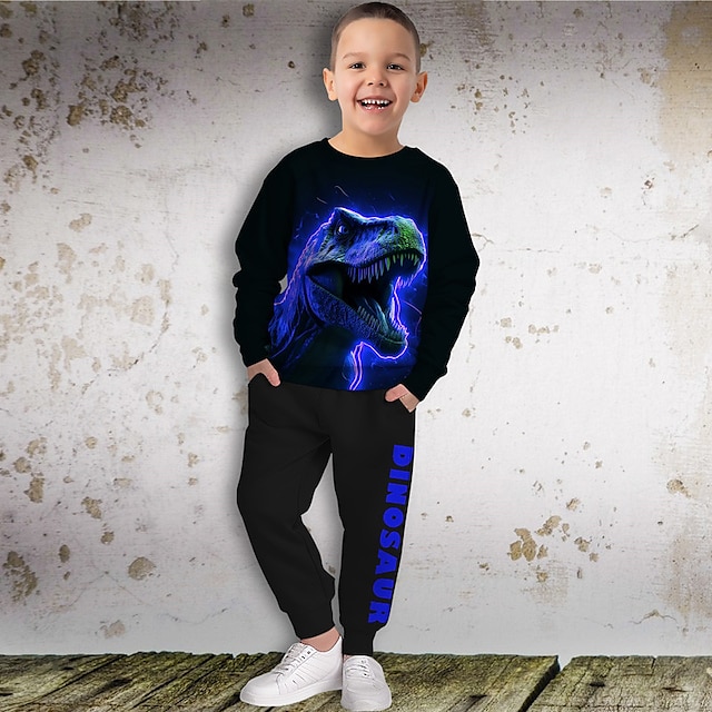  Drenge 3D Grafisk Dyr Dinosaurus Sweatshirt & Bukser Tøjsæt Langærmet 3D-udskrivning Efterår Vinter Aktiv Mode Sej Polyester Børn 3-12 år udendørs Gade Ferierejse Regulær