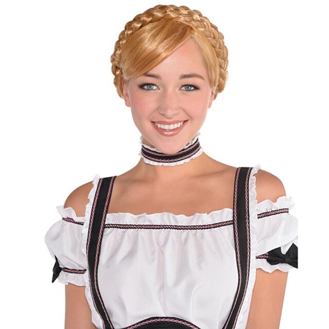Oktoberfest Beer Cosplay Wigs Milk Maid Honey Blonde Wig with Overhead Plait2