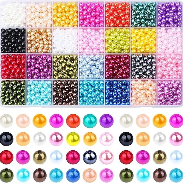  1960 Stück Perlen, 6 mm, 28 Farben, mehrfarbige Perlen, lose Perlen zum Basteln, mit Löchern für die Schmuckherstellung, kleine Perlenfüllperlen zum Basteln von Armbändern, Halsketten, Ohrringen