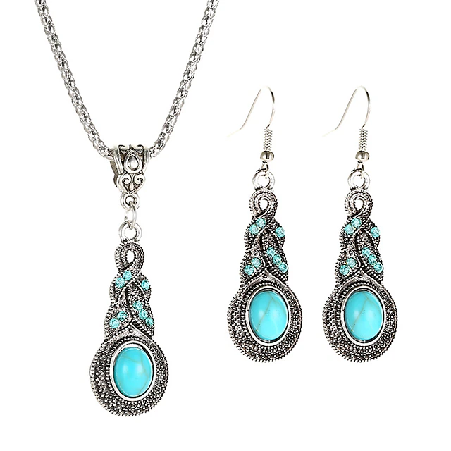 1set(1pcs Necklace1pair Earrings) Jewelry Set For Women's Blue Daily Travel Festival Alloy Retro 10