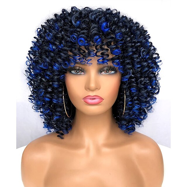 Curly Afro Wig with Bangs Short Kinky Curly Wigs for Black Women ...