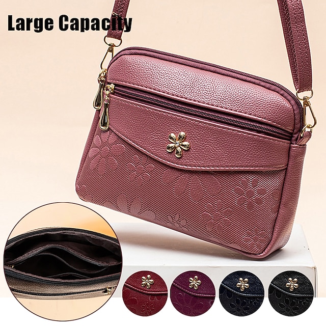  Women's Crossbody Bag Shoulder Bag Dome Bag PU Leather Outdoor Daily Holiday Buttons Zipper Embossed Large Capacity Waterproof Lightweight Solid Color Maroon oak red Black