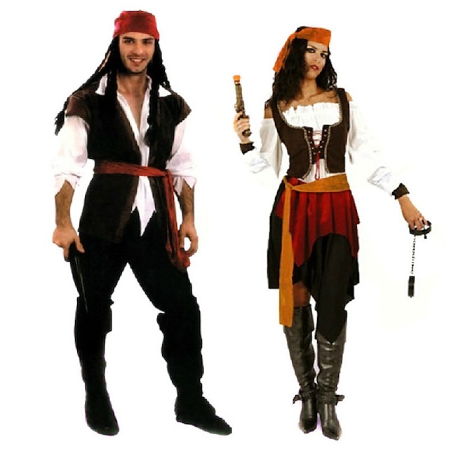  Pirat Cosplay-kostym Kläder Maskerad Herr Dam Film-cosplay Kläder Cosplay Kostym Halloween Karnival Maskerad Polyester