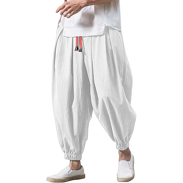 Men's Joggers Linen Pants Trousers Summer Pants Beach Pants Drawstring ...