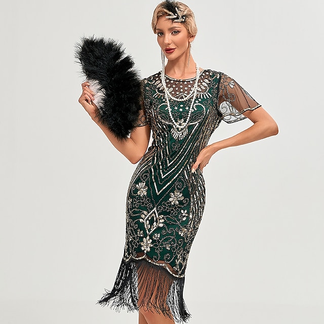  Roaring 20s 1920s Vacation Dress Cocktail Dress Flapper Dress Dress Masquerade Christmas Party Dress The Great Gatsby Charleston Gentlewoman Women's Sequins Tassel Fringe Cosplay Costume New Year