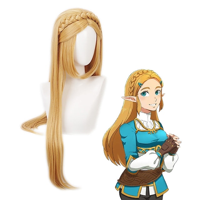  legenda o Zeldě Cosplay paruky Zelda dámský asymetrický cop 31palcový žáruvzdorný vláknitý splétaný přírodní rovný žlutý anime paruka pro dospělé halloween paruka