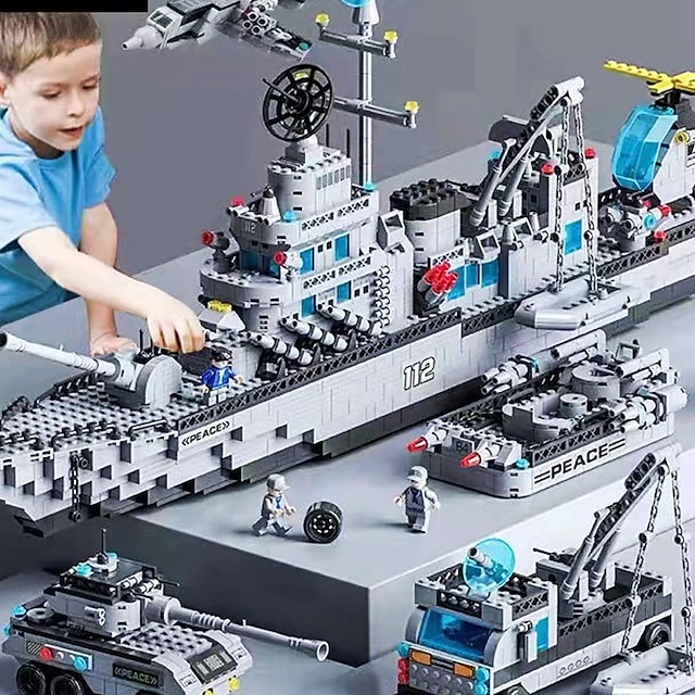  Compatible avec le porte-avions militaire destroyer petite particule puzzle assemblage jouet pour enfants bloc de construction boîte-cadeau