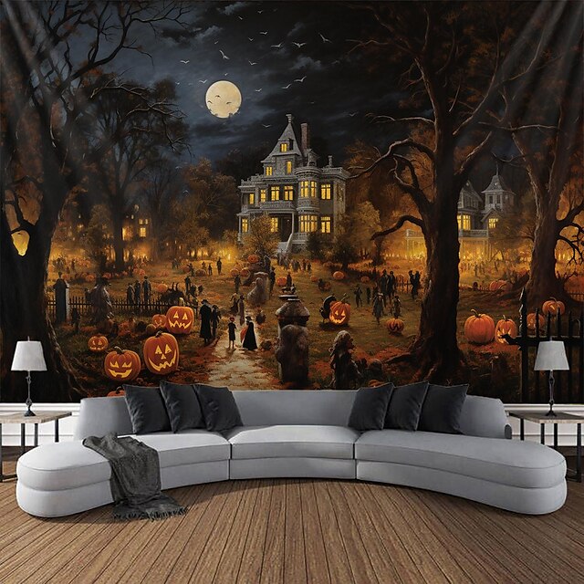  Halloween Pumpkin Party Hanging Tapestry Wall Art Large Tapestry Mural Decor Photograph Backdrop Blanket Curtain Home Bedroom Living Room Decoration Halloween Decorations