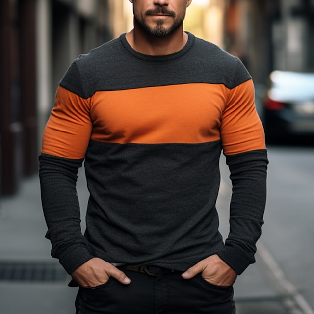  Herren T Shirt T-Shirt Langarmshirt Langarm Rundhalsausschnitt Frühling & Herbst Farbblock Mode Designer Basic Patchwork Urlaub Straße Ausgehen Schwarz Rot Hellgrau Top T-Shirt für Herren