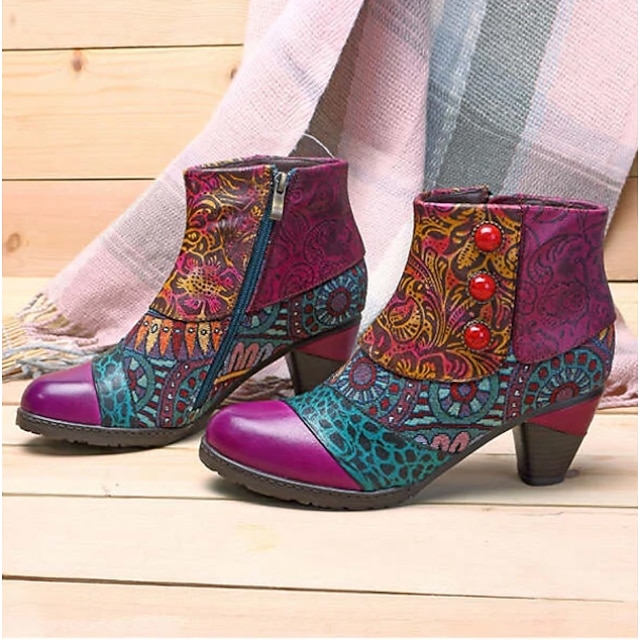  Women's Boots Combat Boots Boho Bohemia Beach Booties Ankle Boots Outdoor Daily Booties Ankle Boots Winter Chunky Heel Round Toe Elegant Vintage Casual PU Loafer Purple