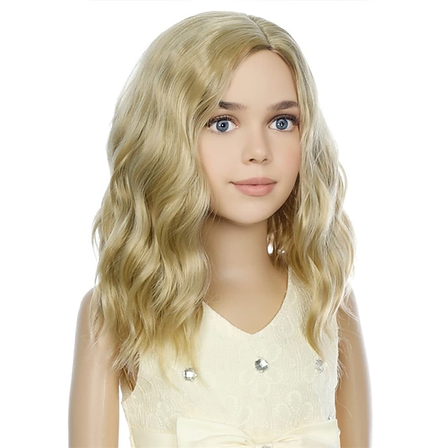  Blonde Wig Kids Child Wig Short Wavy Wig Ash Blonde Wig Mixed Blonde Wig for Gilrs Cosplay Party Heat Resistant Blonde Synthetic Hair Wig